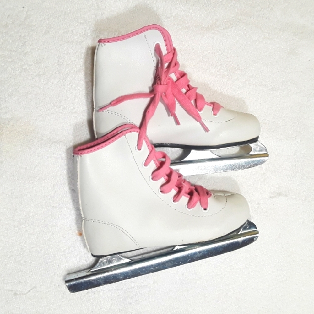 Girl's Ice Skates White with Pink Laces Double arunners Size 11J